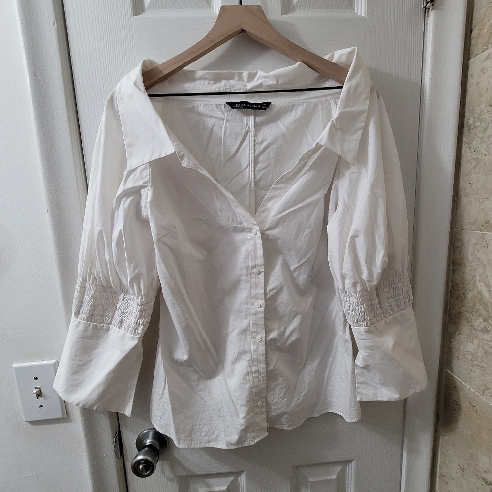 Zara white puff sleeve button up 12